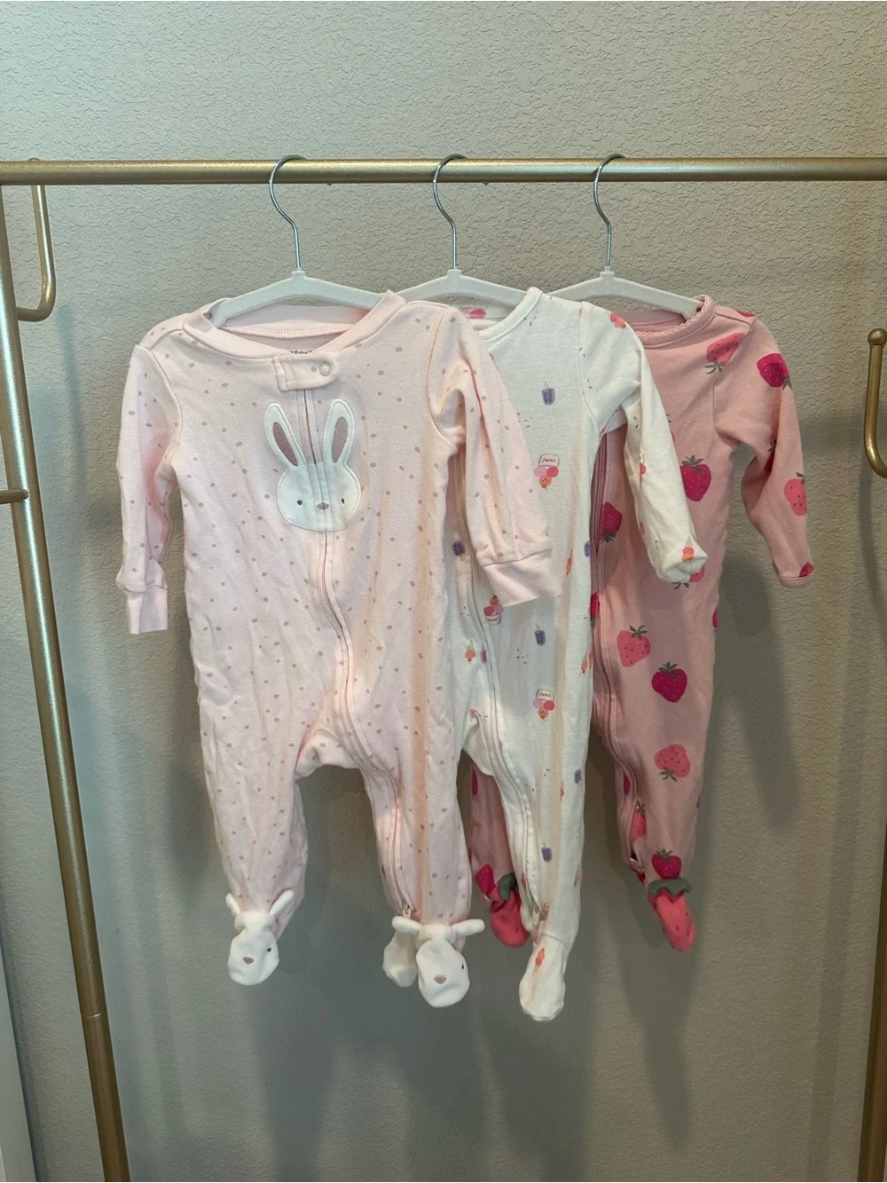 Carter's Pink Bunny & Strawberry Footed Sleepers Set - Pastel Pink & White
